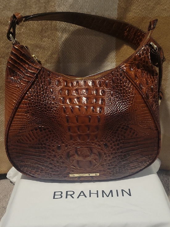 Brahmin Handbags - Brahmin Cognac Croc-Embossed Leather Hobo Shoulder Bag